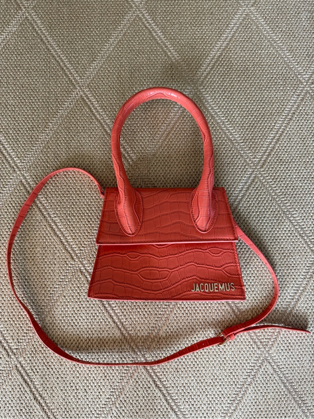 Jacquemus Mini Top-Handle Croc-Embossed Bag